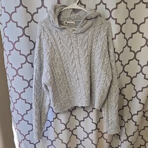 No Boundaries Light Gray Cable-Knit Cowl Hoodie Sweater